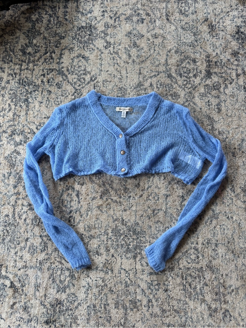 Urban Outfitters Cropped Button-Front Blue Knit Sweater